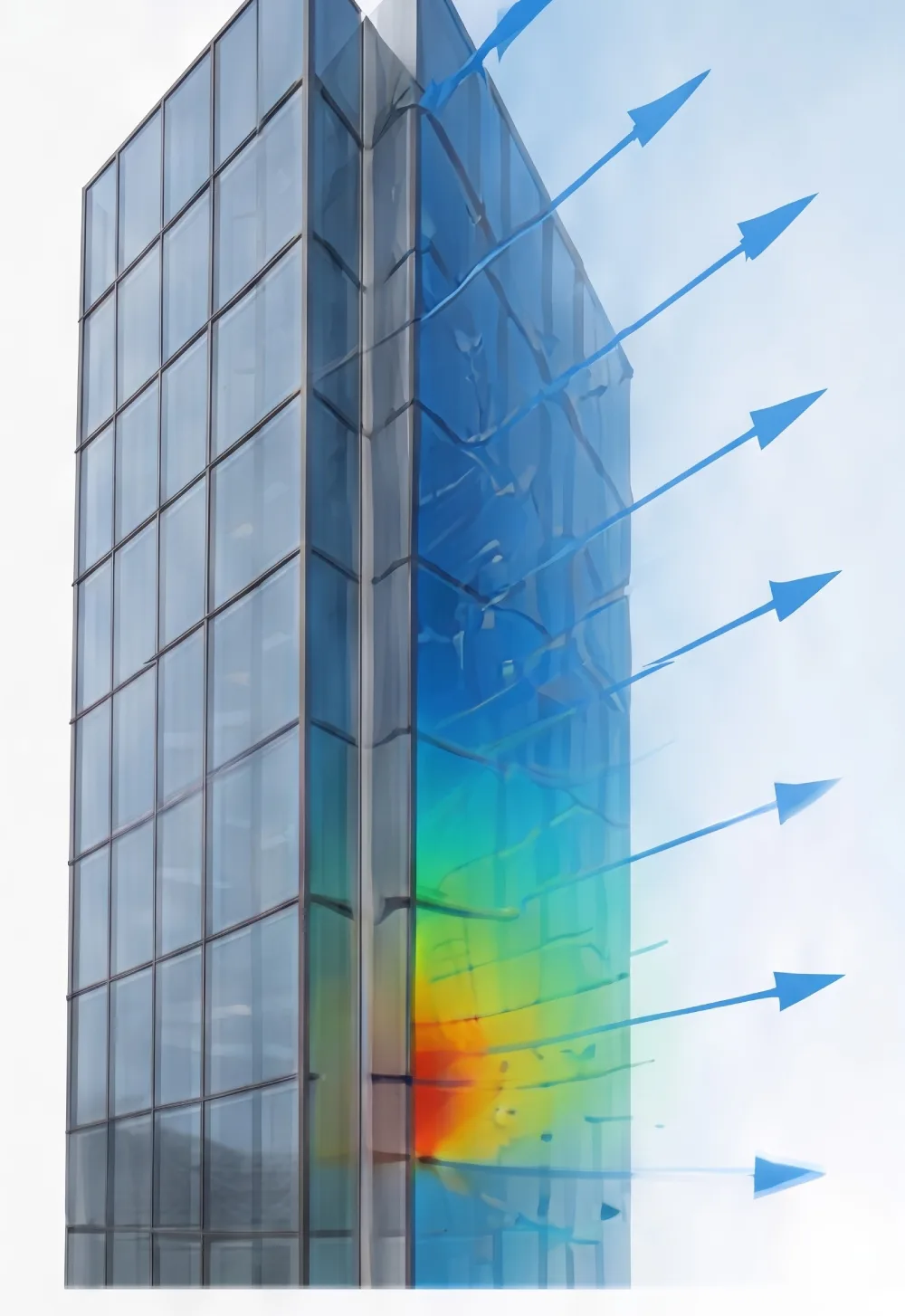 Glass tower facade load analysis